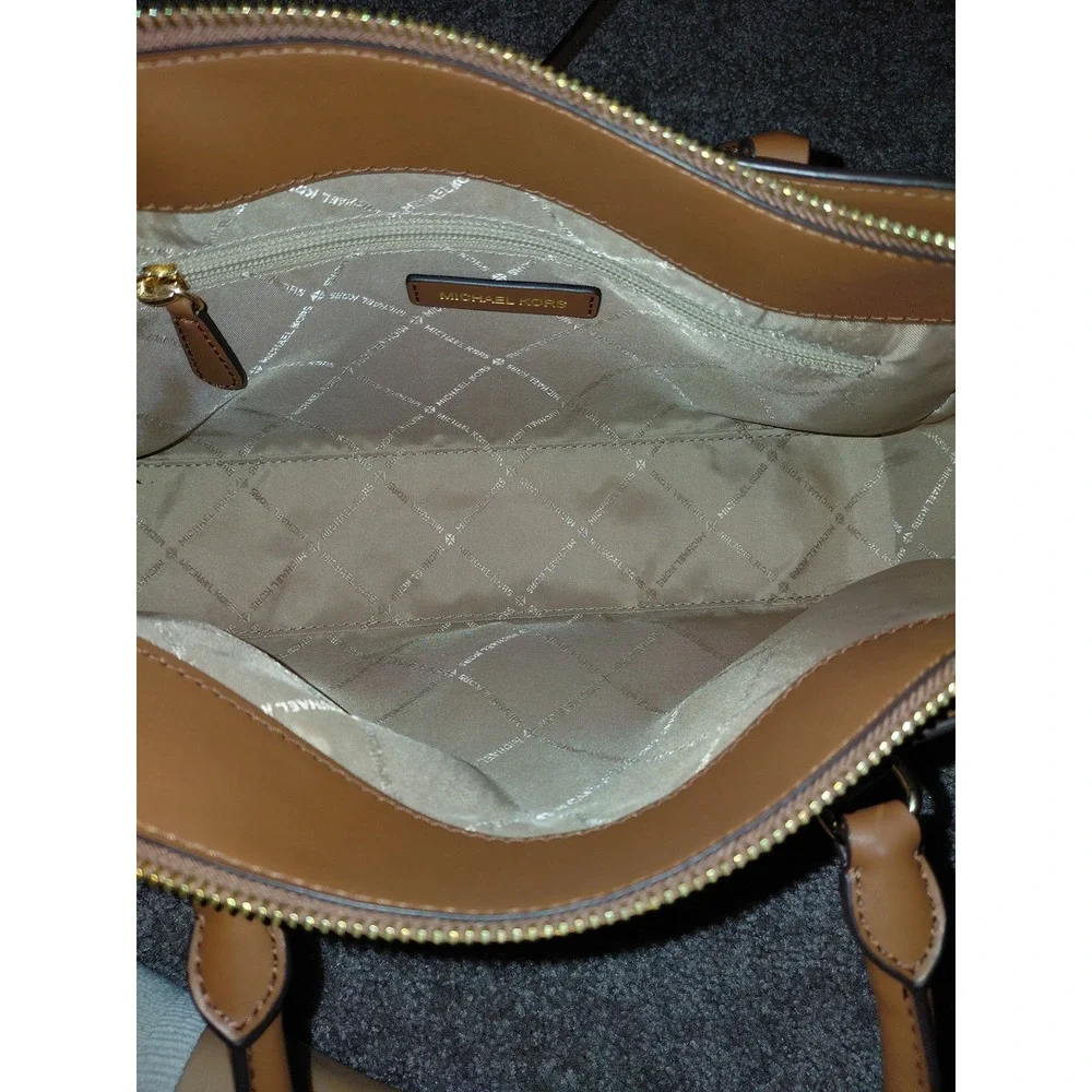 Michael Kors Signature Star Print Satchel Crossbody Bag Brown Gold Logo Handbag